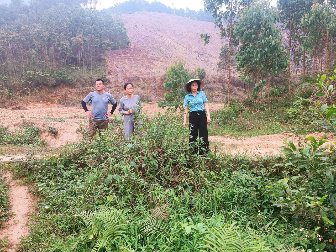 Đồng chí Chủ tịch UBND xã Bình Ca thăm đồng, kiểm tra hệ thống kênh mương trung thủy nông