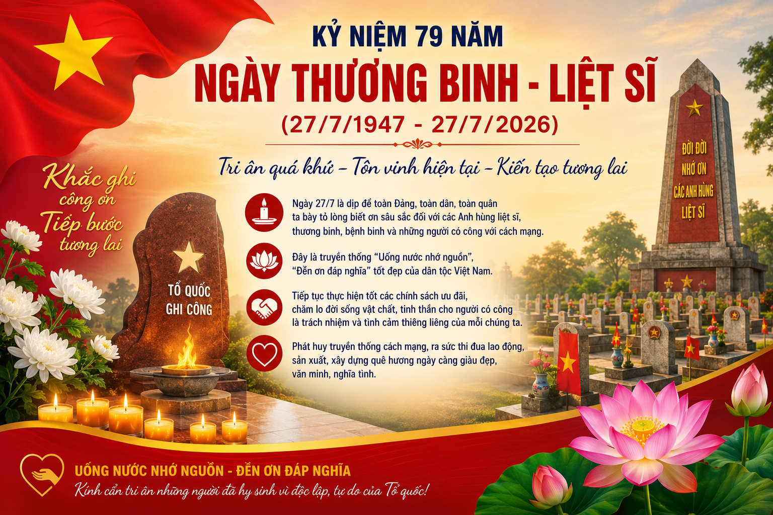 KỶ NIỆM 79 NĂM NGÀY THƯƠNG BINH - LIỆT SĨ (27/7/1947 - 27/7/2026): KHẮC GHI CÔNG LAO, TIẾP NỐI TRUYỀN THỐNG “UỐNG NƯỚC NHỚ NGUỒN”