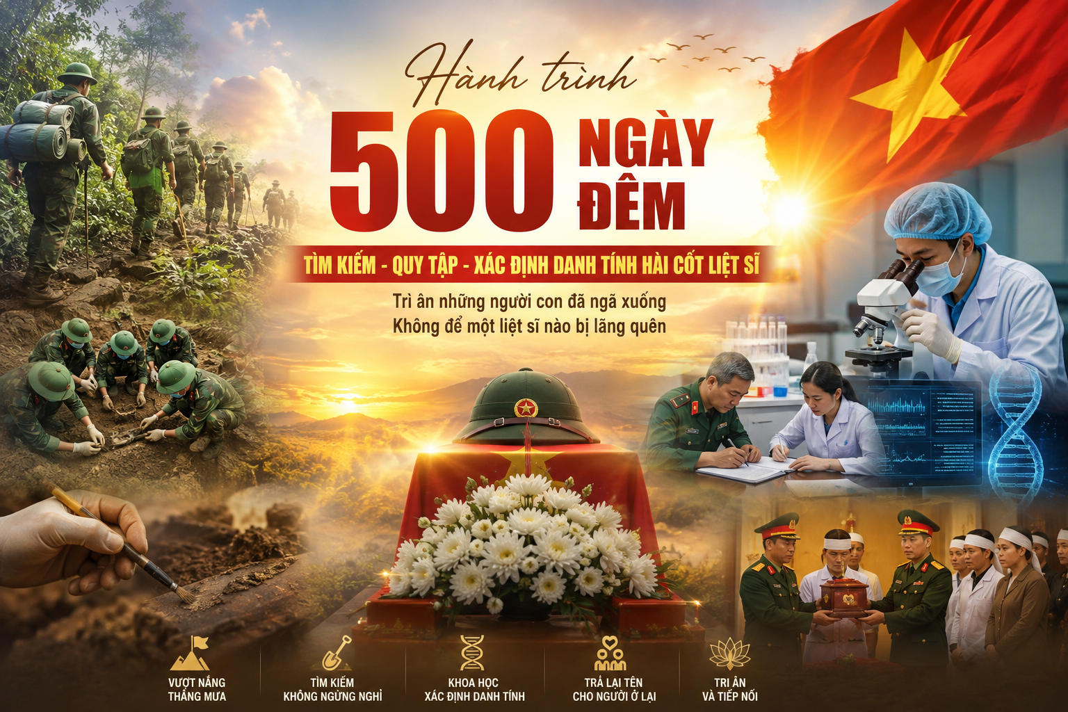 Hành trình Chiến dịch 500 ngày đêm" tìm kiếm, quy tập và xác định danh tính hài cốt liệt sĩ được phát động ngày 2/4/2026.