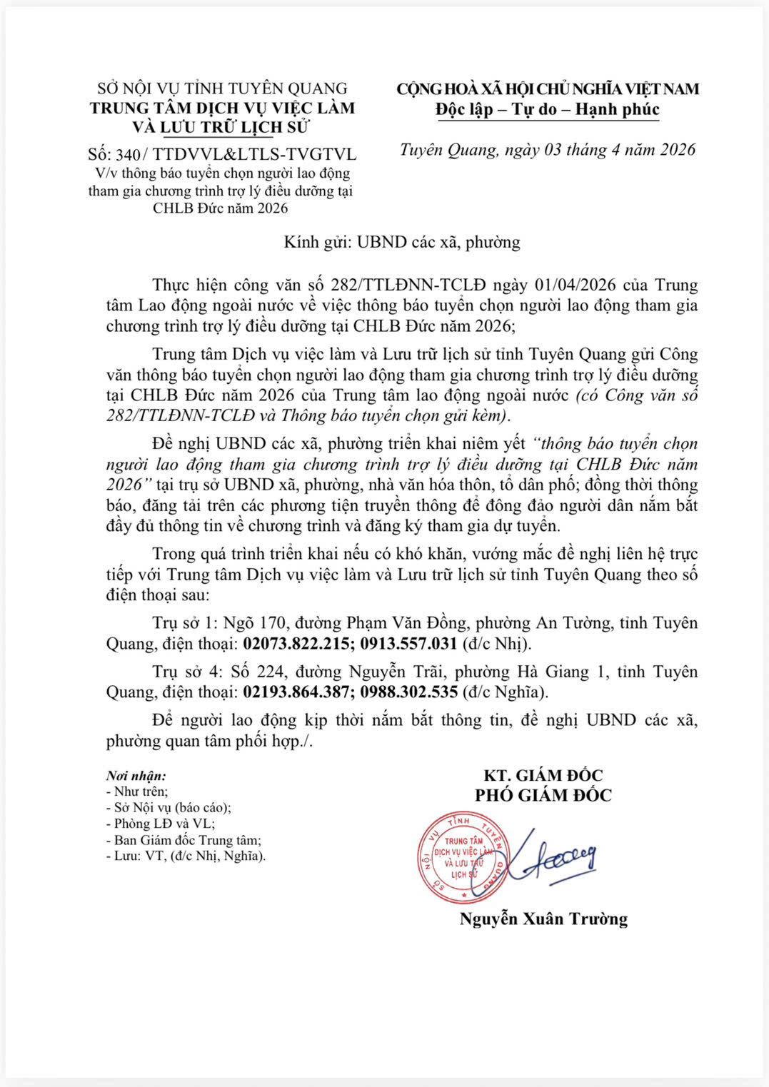 Thông báo tuyển chọn người lao động tham gia chương trình trợ lý điều dưỡng tại CHLB Đức năm 2026