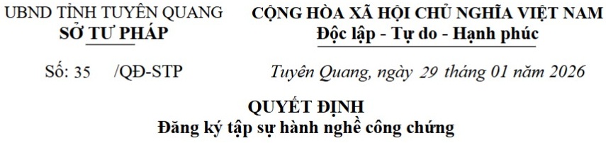 Quyết định đăng ký tập sự hành nghề công chứng (Nguyễn Thị Phương Thảo)