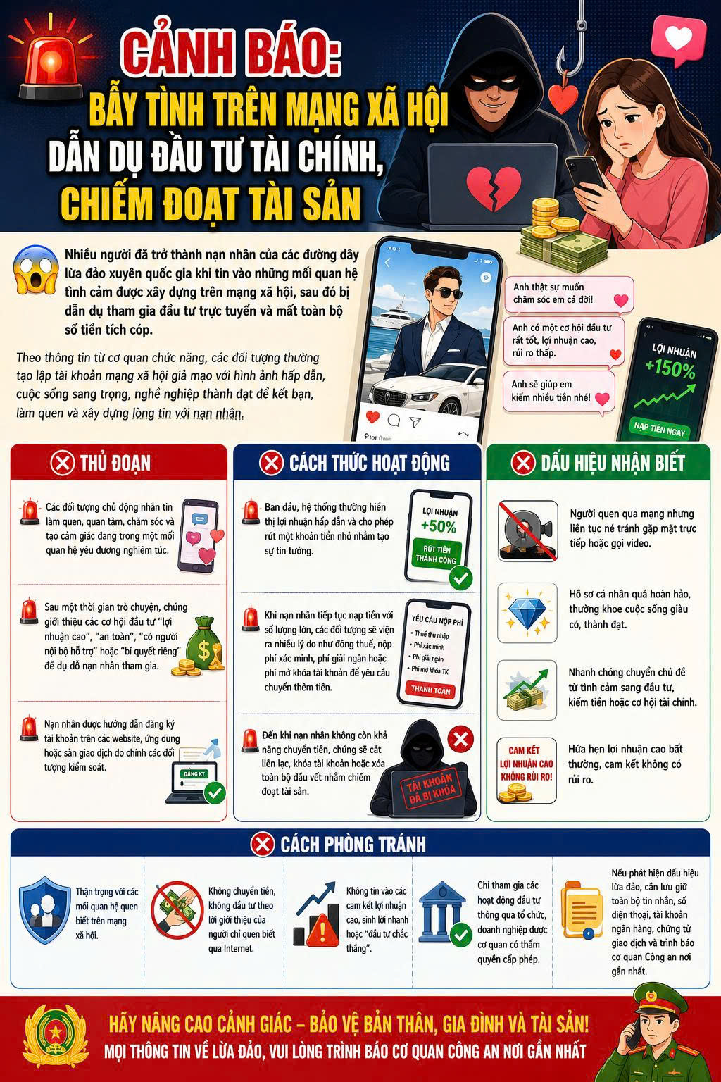 CẢNH BÁO THỦ ĐOẠN LỪA ĐẢO “BẪY TÌNH” TRÊN MẠNG XÃ HỘI DẪN DỤ ĐẦU TƯ TÀI CHÍNH, CHIẾM ĐOẠT TÀI SẢN