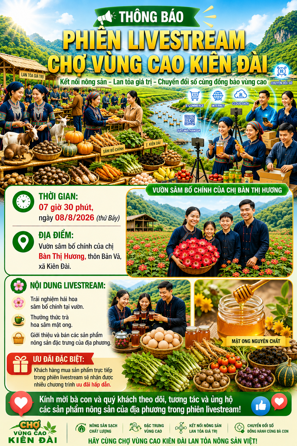 THÔNG BÁO PHIÊN LIVESTREAM GIỚI THIỆU NÔNG SẢN ĐỊA PHƯƠNG TẠI CHỢ VÙNG CAO KIÊN ĐÀI