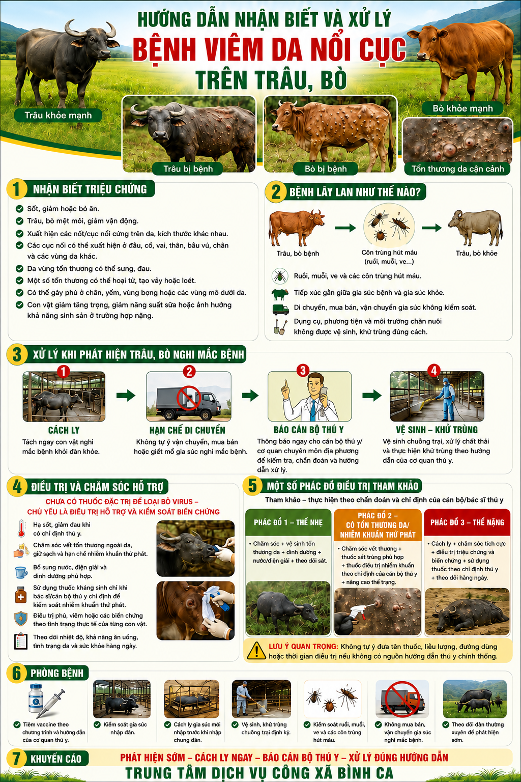 TRUNG TÂM DỊCH VỤ CÔNG XÃ BÌNH CA HƯỚNG DẪN PHÒNG, CHỐNG BỆNH VIÊM DA NỔI CỤC TRÊN TRÂU, BÒ