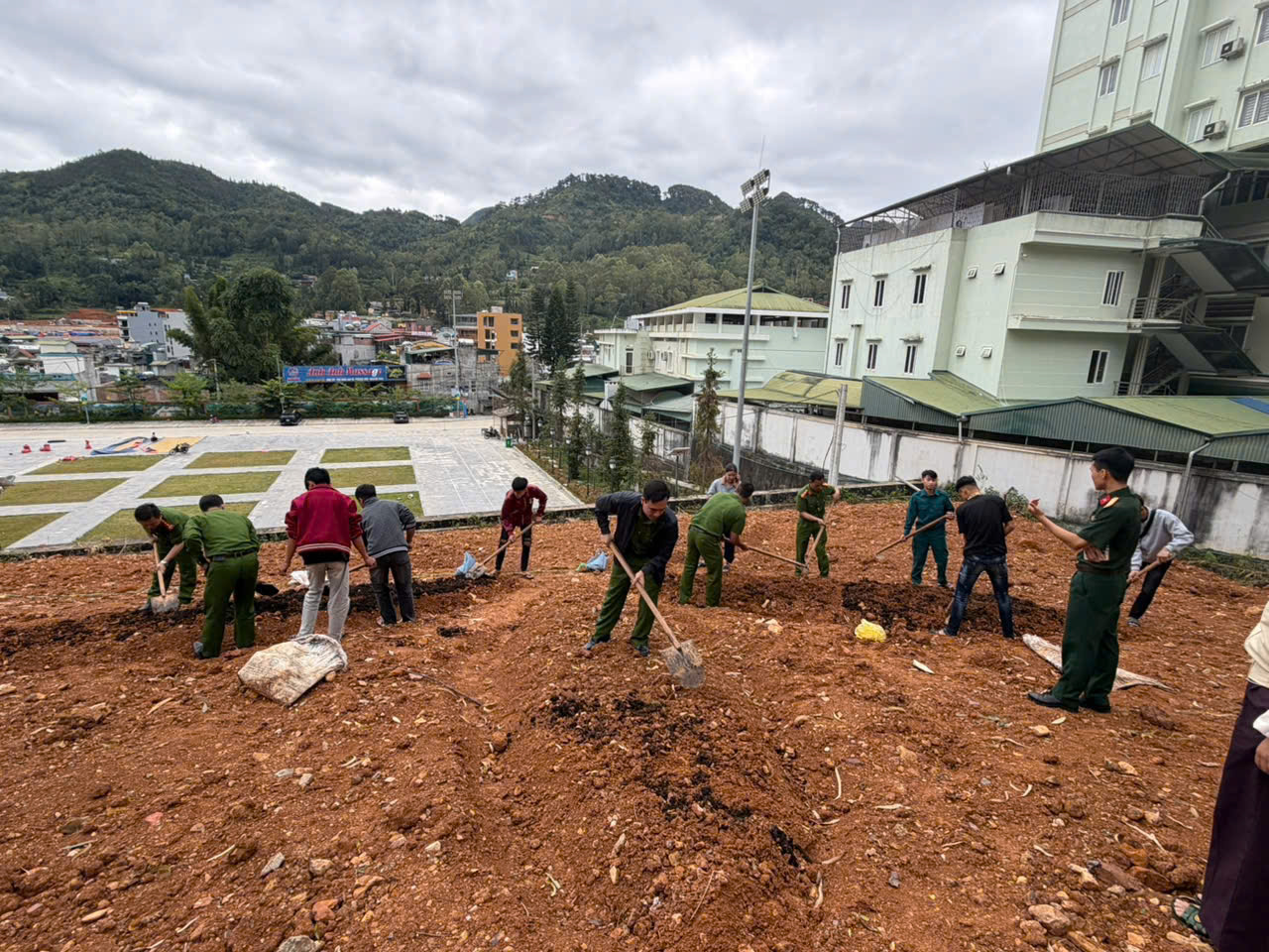 CÔNG AN XÃ ĐỒNG VĂN CHUNG TAY TRỒNG HOA TAM GIÁC MẠCH