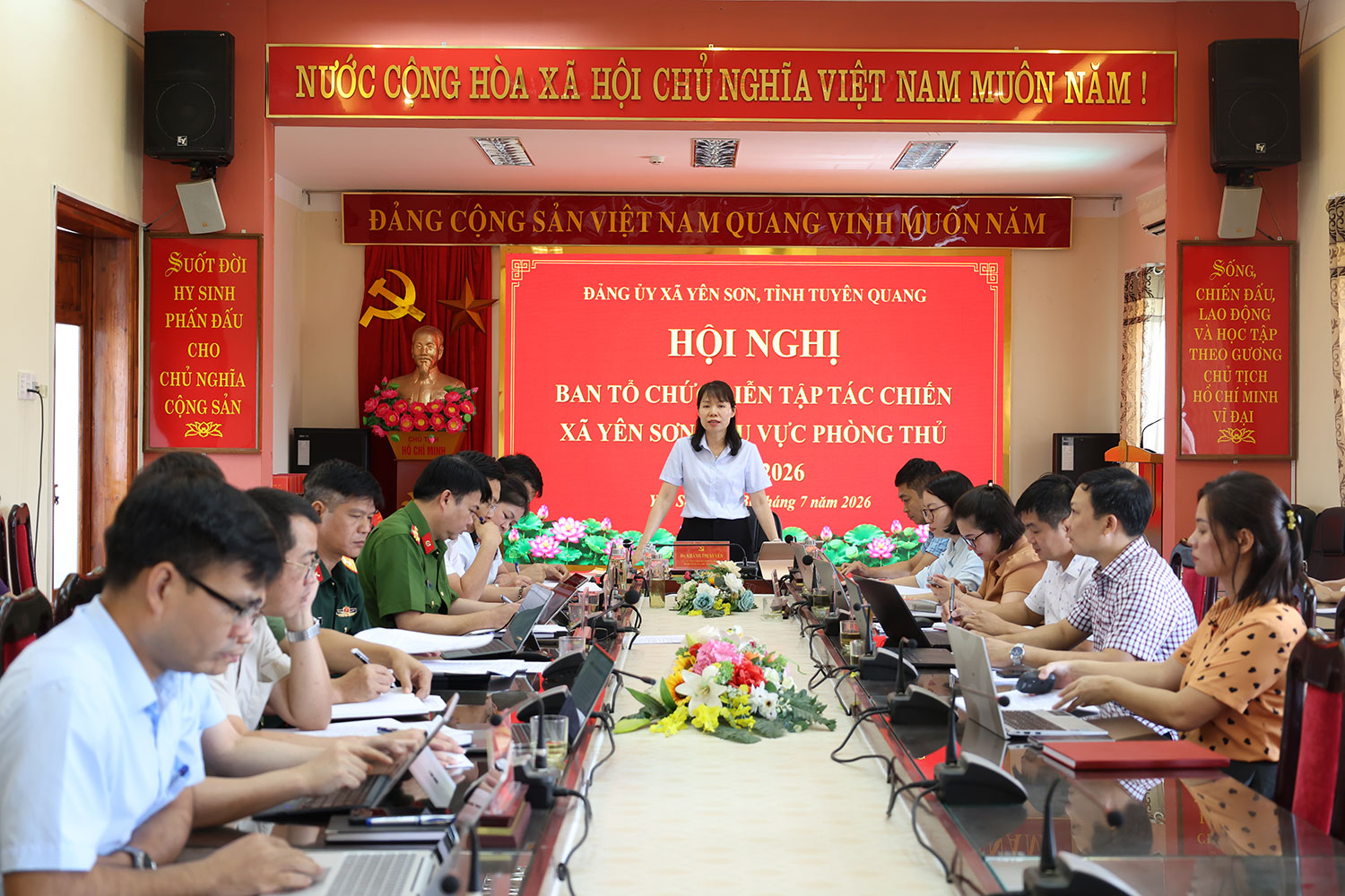 Hội nghị Ban tổ chức diễn tập tác chiến xã Yên Sơn trong khu vực phòng thủ năm 2026