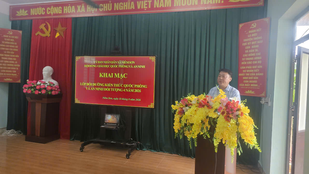 Xã Niêm Sơn khai mạc lớp bồi dưỡng kiến thức Quốc phòng và An ninh đối tượng 4 năm 2026