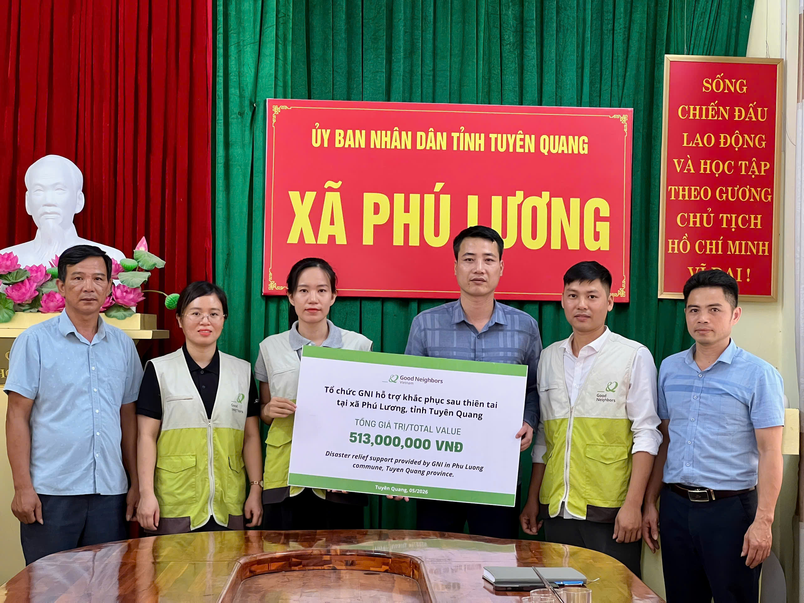 TỔ CHỨC GNI HỖ TRỢ 513 TRIỆU ĐỒNG KHẮC PHỤC HẬU QUẢ THIÊN TAI TẠI XÃ PHÚ LƯƠNG