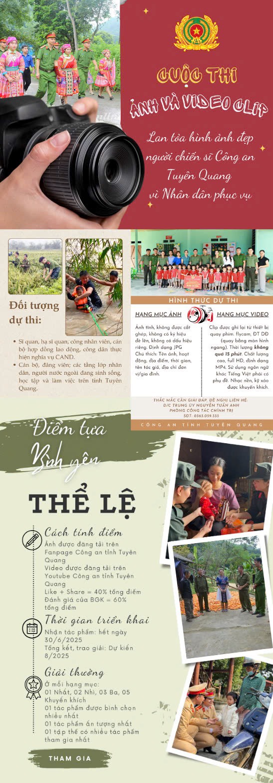 BÌNH CHỌN CUỘC THI ẢNH VÀ VIDEO CLIP LAN TỎA HÌNH ẢNH ĐẸP CỦA LỰC LƯỢNG CÔNG AN TUYÊN QUANG VỚI CHỦ ĐỀ “ĐIỂM TỰA BÌNH YÊN”