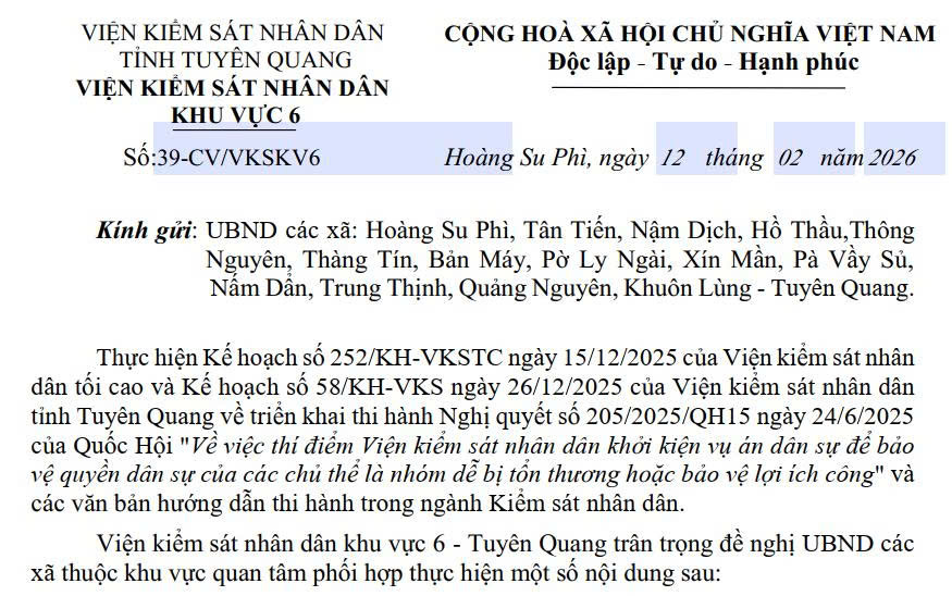 Viện kiểm sát nhân dân khu vực 6 - Tuyên Quang trân trọng đề nghị 