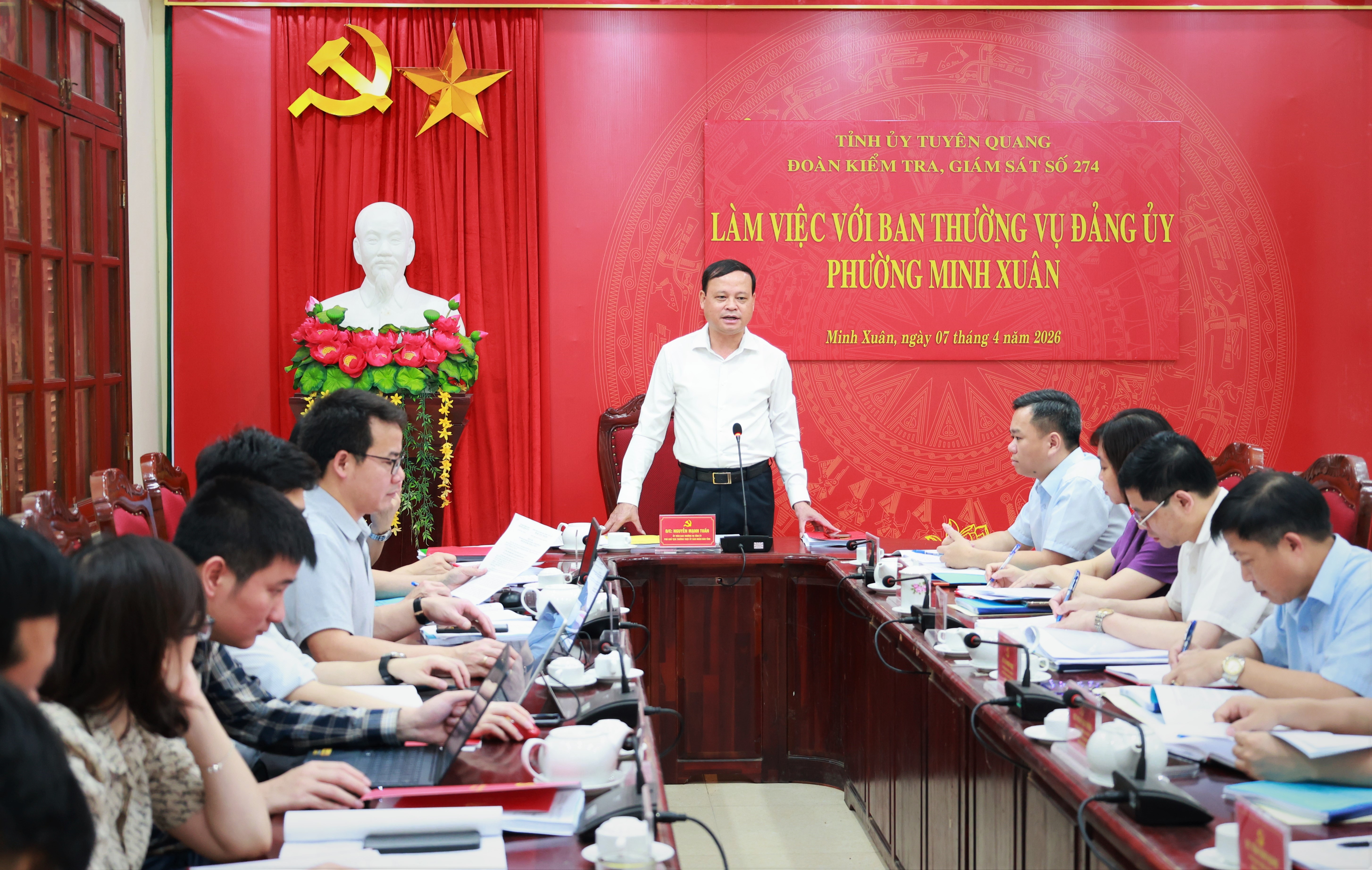 Đoàn kiểm tra, giám sát số 274 của Ban Thường vụ Tỉnh ủy năm 2026 làm việc với Đảng ủy phường Minh Xuân