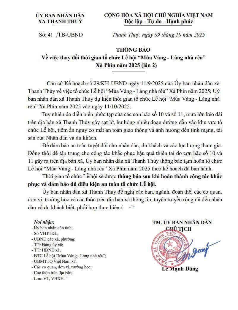 Hoãn tổ chức Lễ hội "Mùa Vàng - Làng nhà rêu" Xà Phìn năm 2025 