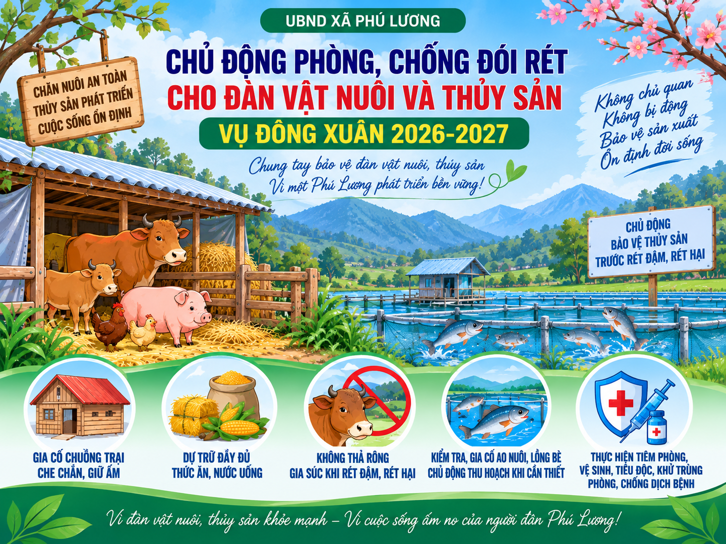 XÃ PHÚ LƯƠNG CHỦ ĐỘNG PHÒNG, CHỐNG ĐÓI RÉT CHO ĐÀN VẬT NUÔI VÀ THỦY SẢN VỤ ĐÔNG XUÂN 2026-2027