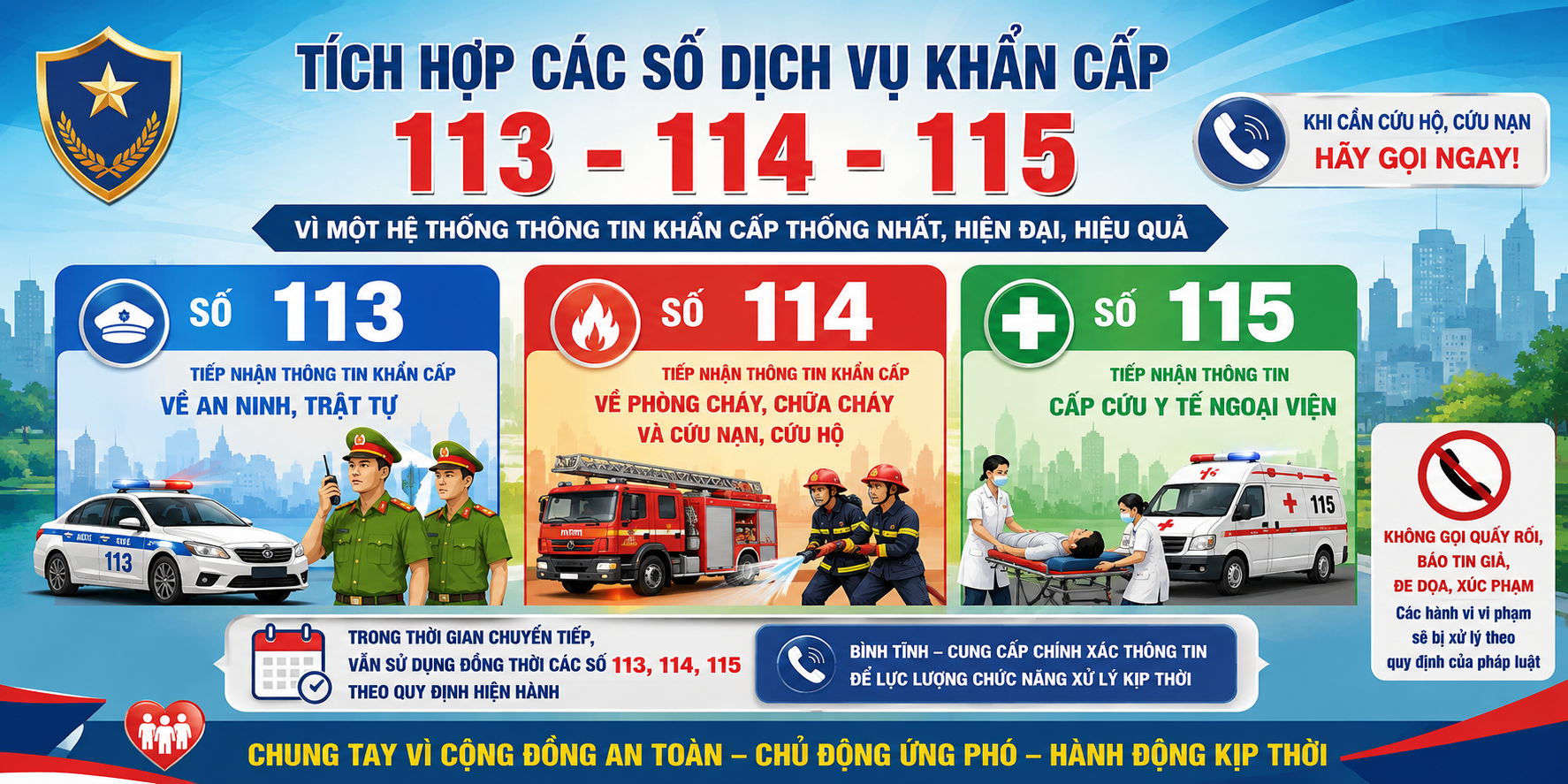 Tuyên truyền về tích hợp các số dịch vụ khẩn cấp 113, 114, 115