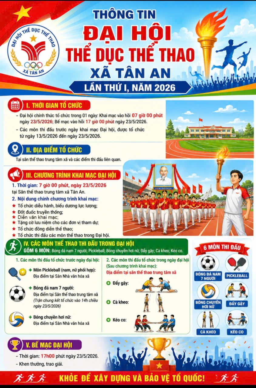 XÃ TÂN AN CHUẨN BỊ TỔ CHỨC ĐẠI HỘI THỂ DỤC THỂ THAO LẦN THỨ I NĂM 2026