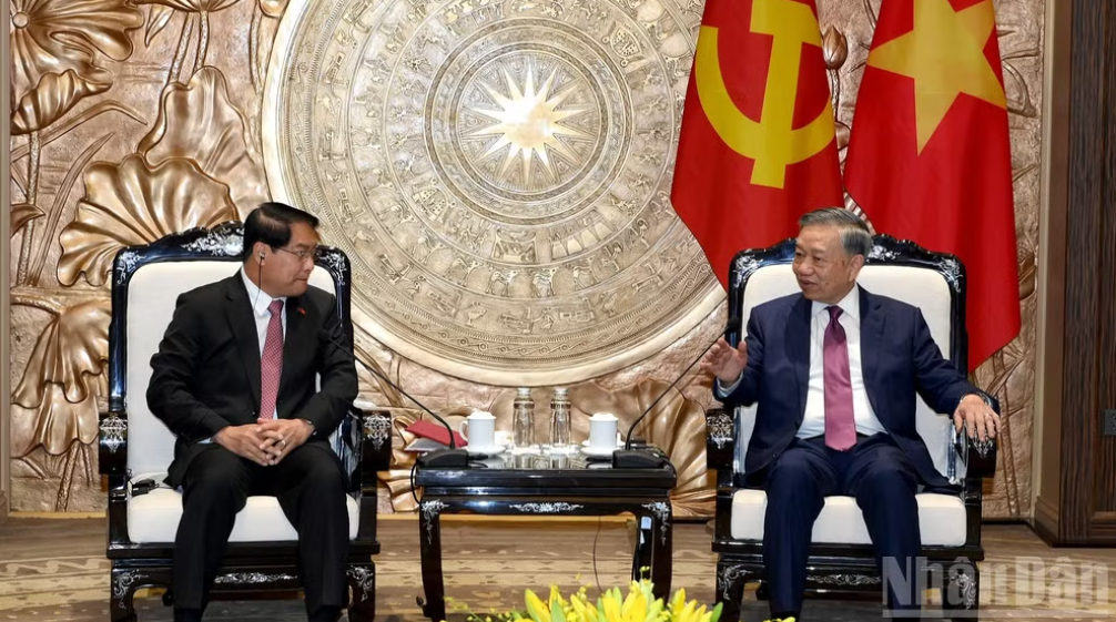 Tổng Bí thư, Chủ tịch nước Tô Lâm tiếp Bí thư Thành ủy, Chủ tịch Hội đồng nhân dân thủ đô Viêng Chăn (Lào)