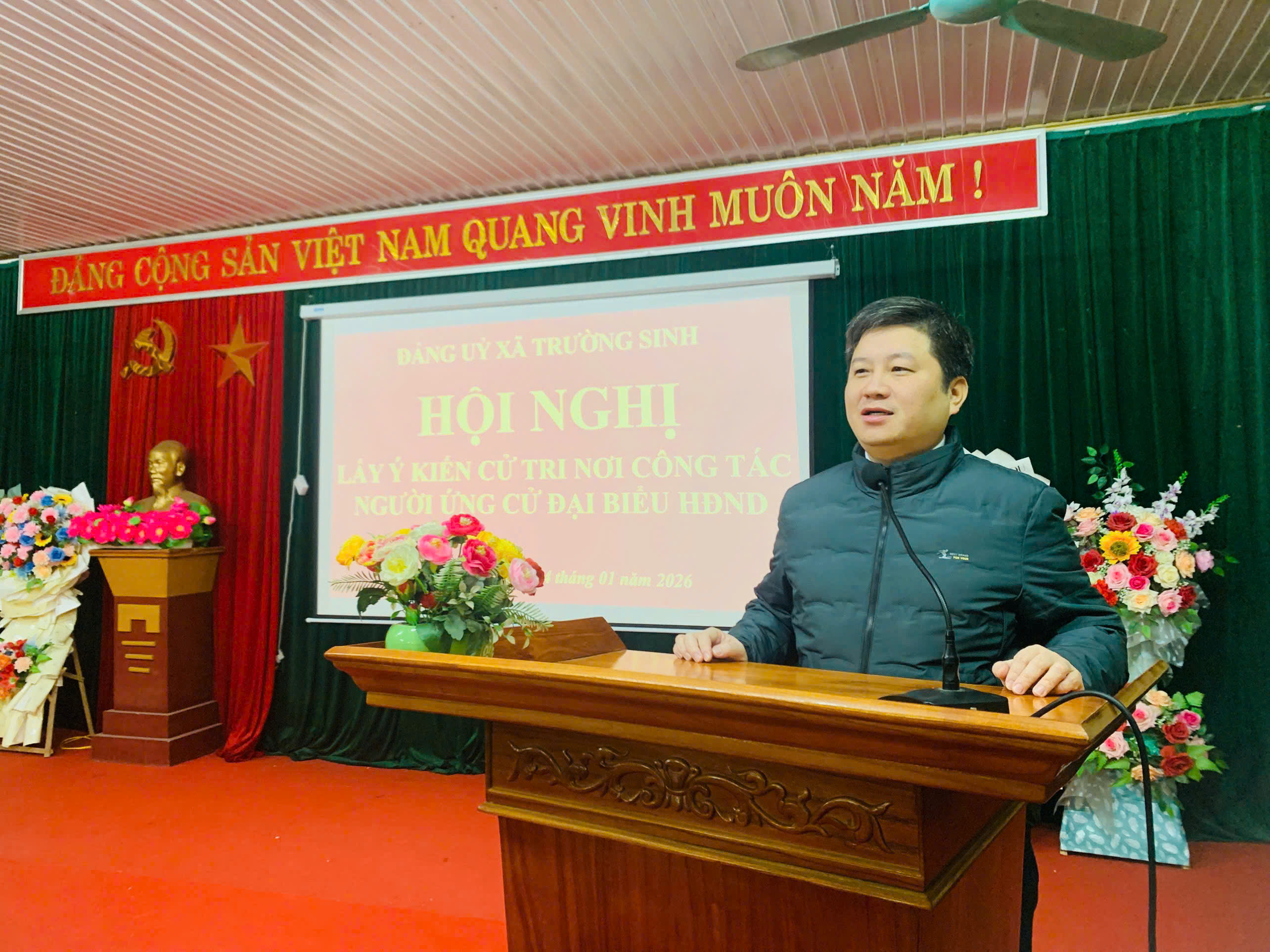 Đảng ủy, Hội đồng nhân dân, Ủy ban nhân dân xã, Ủy ban MTTQ xã Trường Sinh tổ chức Hội nghị lấy ý kiến cử tri nơi công tác đối với người được cơ quan, đơn vị dự kiến giới thiệu ứng cử đại biểu Hội đồng nhân dân xã, nhiệm kỳ 2026 - 2031