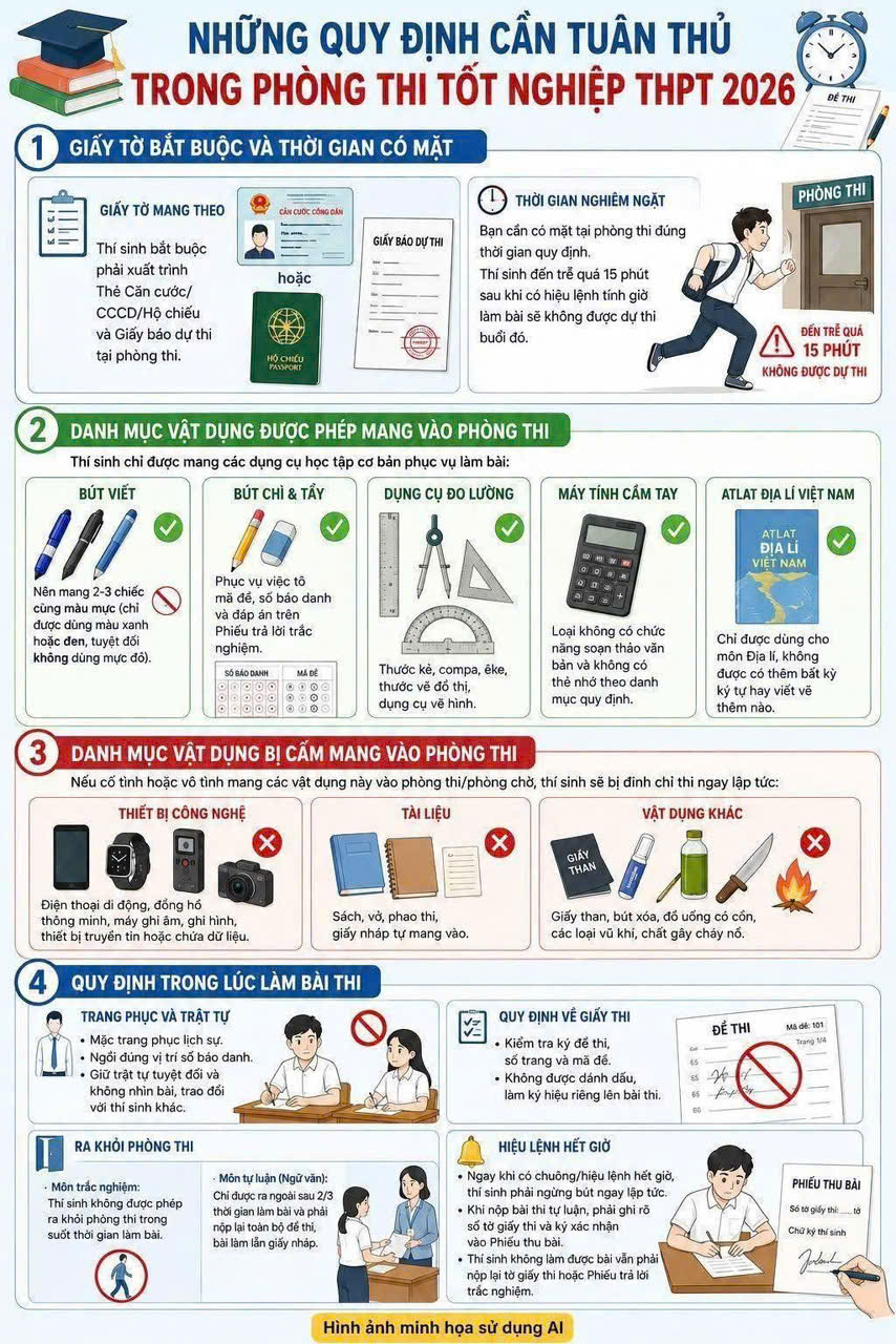Một số lưu ý đối với thi sinh dự thi Kỳ thi tốt nghiệp Trung học Phổ thông năm 2026