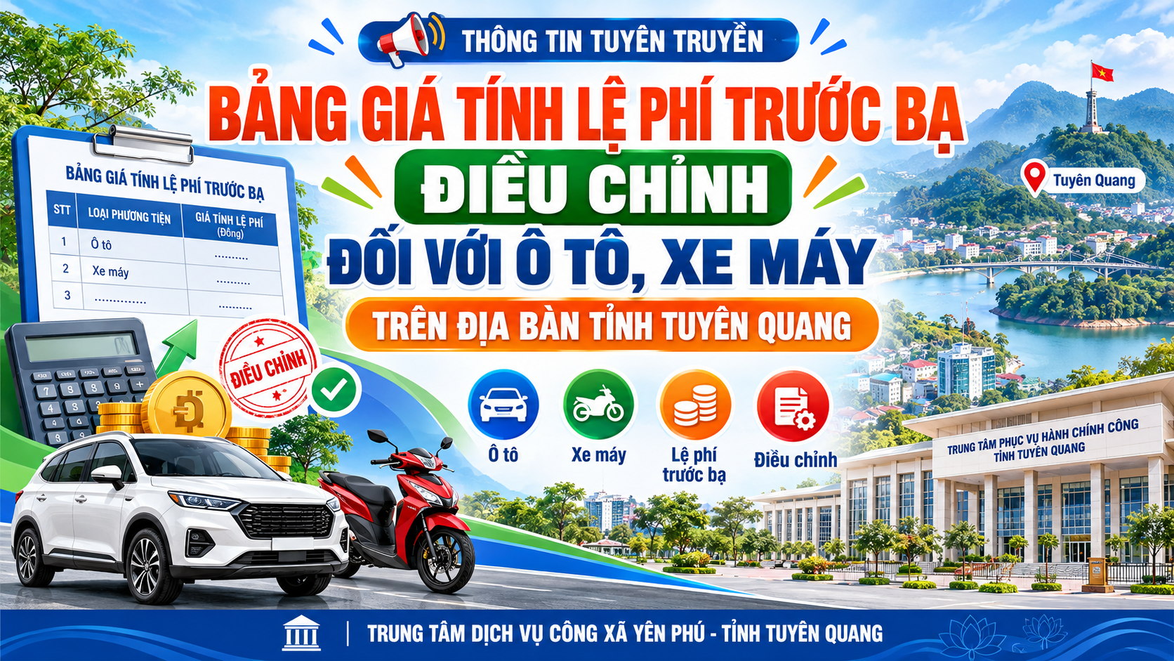 Bảng giá tính lệ phí trước bạ điều chỉnh đối với ô tô, xe máy trên địa bàn tỉnh Tuyên Quang