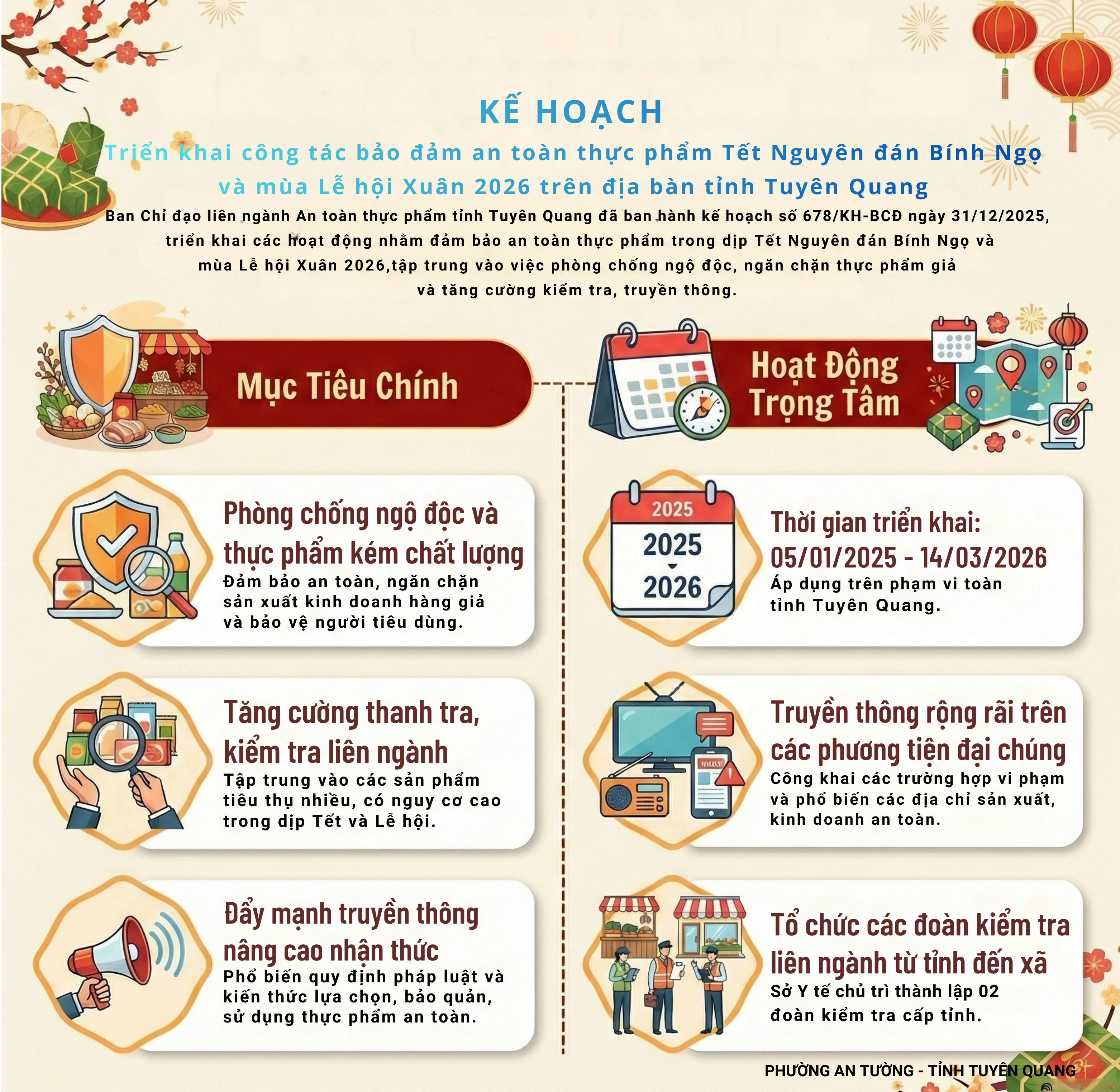 Kế hoạch triển khai công tác bảo đảm an toàn thực phẩm Tết Nguyên đán Bính Ngọ  và mùa Lễ hội Xuân 2026 trên địa bàn tỉnh Tuyên Quang 