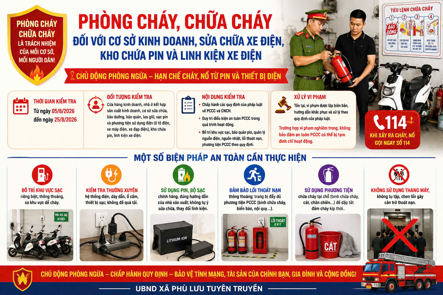 Phù Lưu tăng cường phòng ngừa cháy, nổ tại các cơ sở kinh doanh, sửa chữa xe điện
