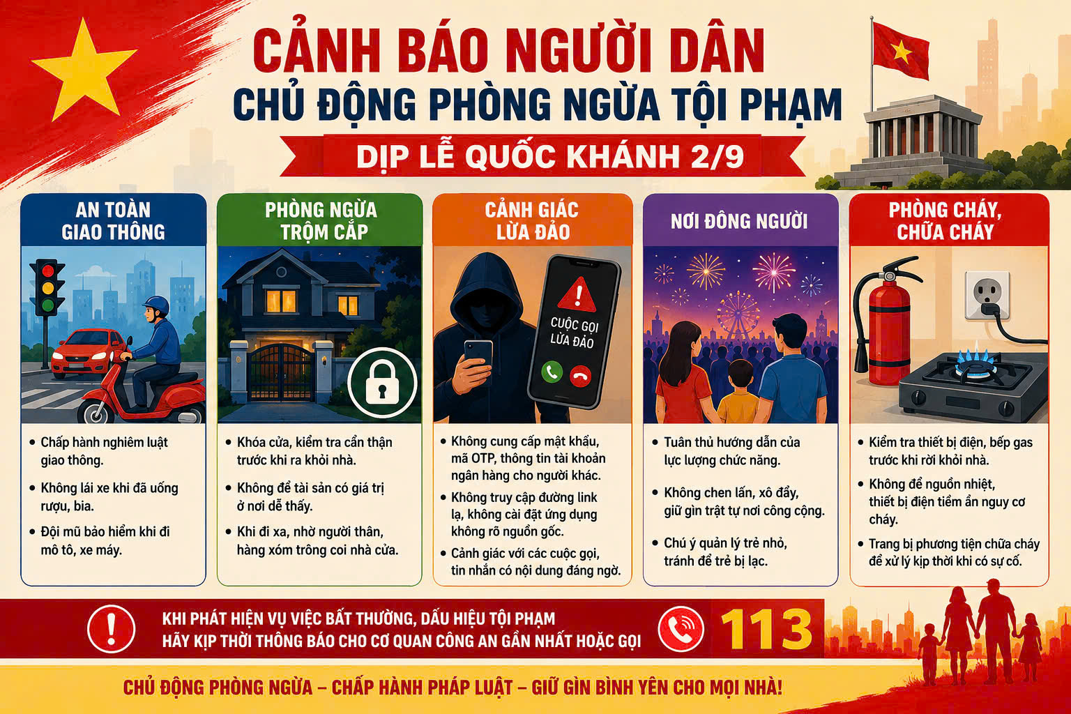 CẢNH BÁO NGƯỜI DÂN: CHỦ ĐỘNG PHÒNG NGỪA TỘI PHẠM VÀ NHỮNG NGUY HIỂM TRONG DỊP LỄ 2/9