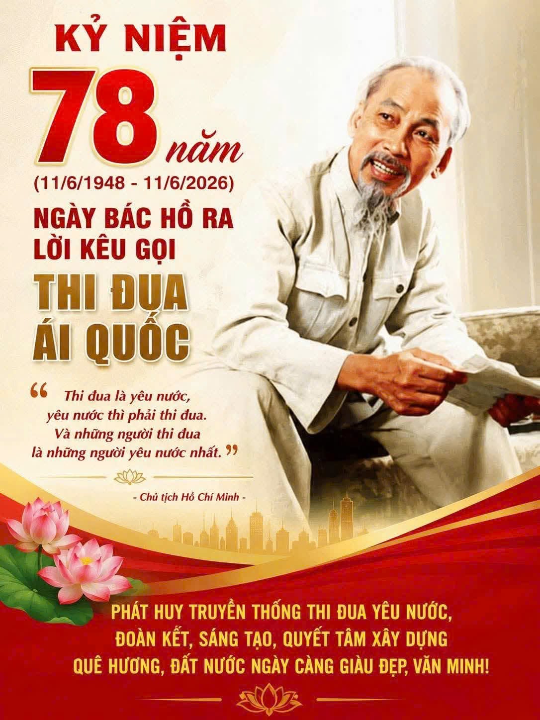 KỶ NIỆM 78 NĂM NGÀY BÁC HỒ RA LỜI KÊU GỌI THI ĐUA ÁI QUỐC (11/6/1948 - 11/6/2026)