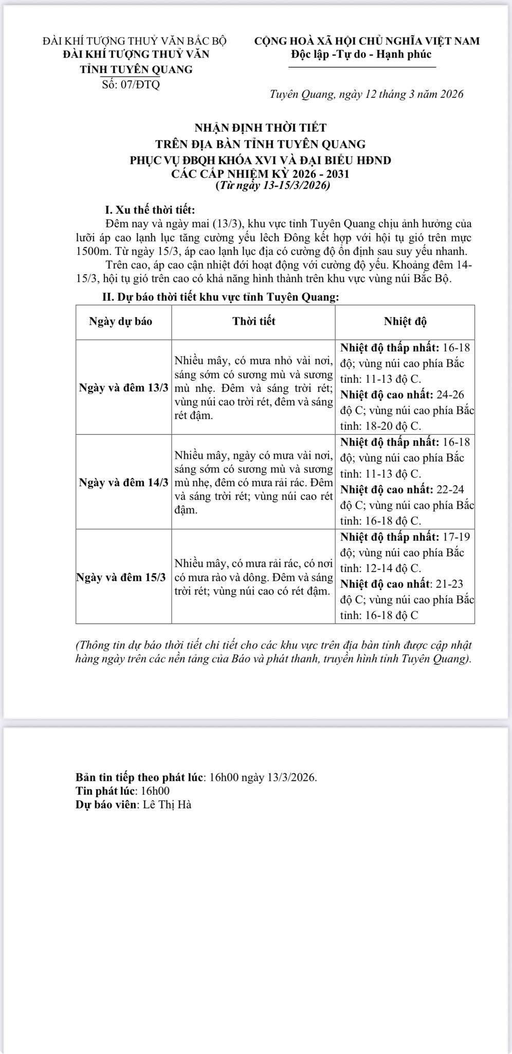 Người dân xã Lùng Tám và các địa phương khác cần chủ động theo dõi diễn biến thời tiết để đảm bảo các hoạt động chuẩn b  ị và tổ chức bầu cử diễn ra thuận lợi.