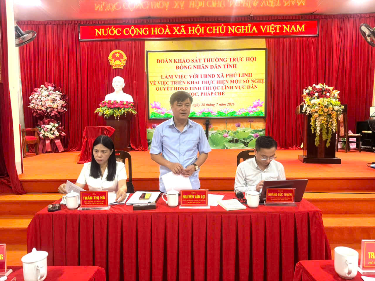 UBND XÃ PHÚ LINH LÀM VIỆC VỚI ĐOÀN KHẢO SÁT CỦA THƯỜNG TRỰC HĐND TỈNH VỀ VIỆC TRIỂN KHAI THỰC HIỆN MỘT SỐ NGHỊ QUYẾT THUỘC LĨNH VỰC DÂN TỘC, PHÁP CHẾ