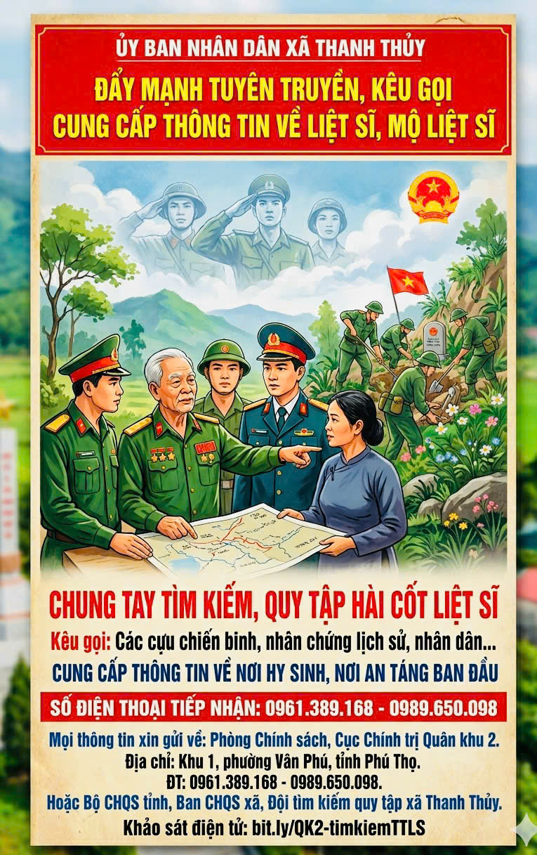 XÃ THANH THUỶ ĐẨY MẠNH TUYÊN TRUYỀN, KÊU GỌI CUNG CẤP THÔNG TIN VỀ LIỆT SĨ, MỘ LIỆT SĨ