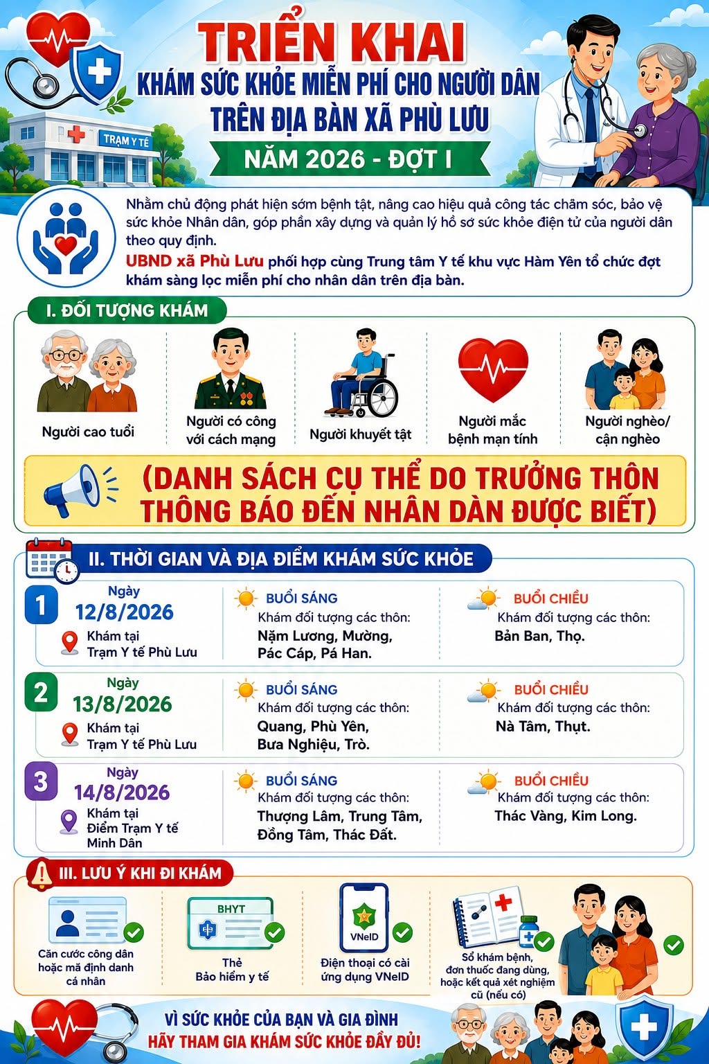 XÃ PHÙ LƯU TRIỂN KHAI KHÁM SỨC KHỎE MIỄN PHÍ CHO NGƯỜI DÂN NĂM 2026 – ĐỢT I