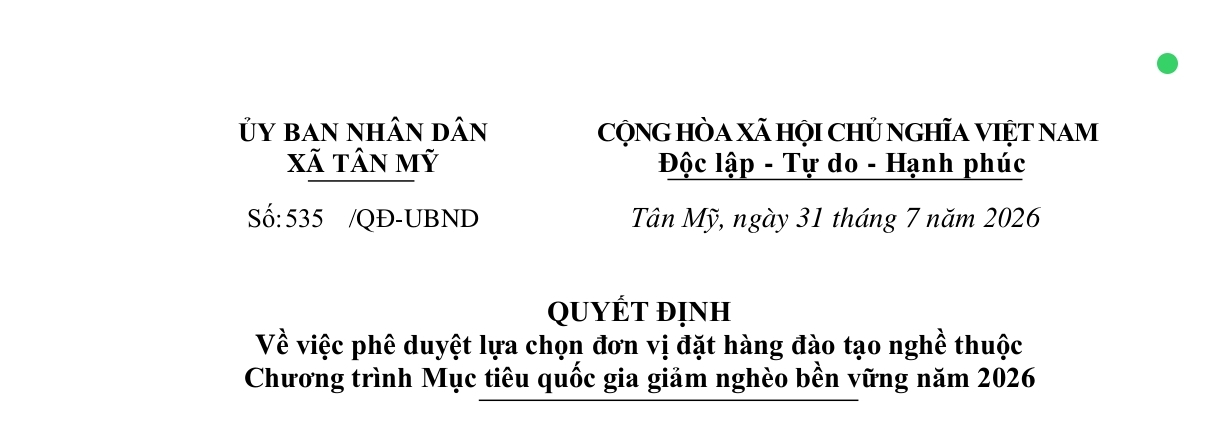 QUYẾT ĐỊNH Về việc phê duyệt lựa chọn đơn vị đặt hàng đào tạo nghề thuộc  Chương trình Mục tiêu quốc gia giảm nghèo bền vững năm 2026