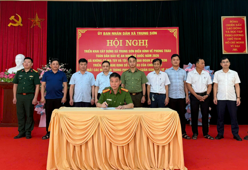 HỘI NGHỊ TRIỂN KHAI XÂY DỰNG XÃ TRUNG SƠN ĐIỂN HÌNH VỀ PHONG TRÀO TOÀN DÂN BẢO VỆ AN NINH TỔ QUỐC; XÃ KHÔNG MA TUÝ VÀ TỘI PHẠM GIAI ĐOẠN 2026-2030
