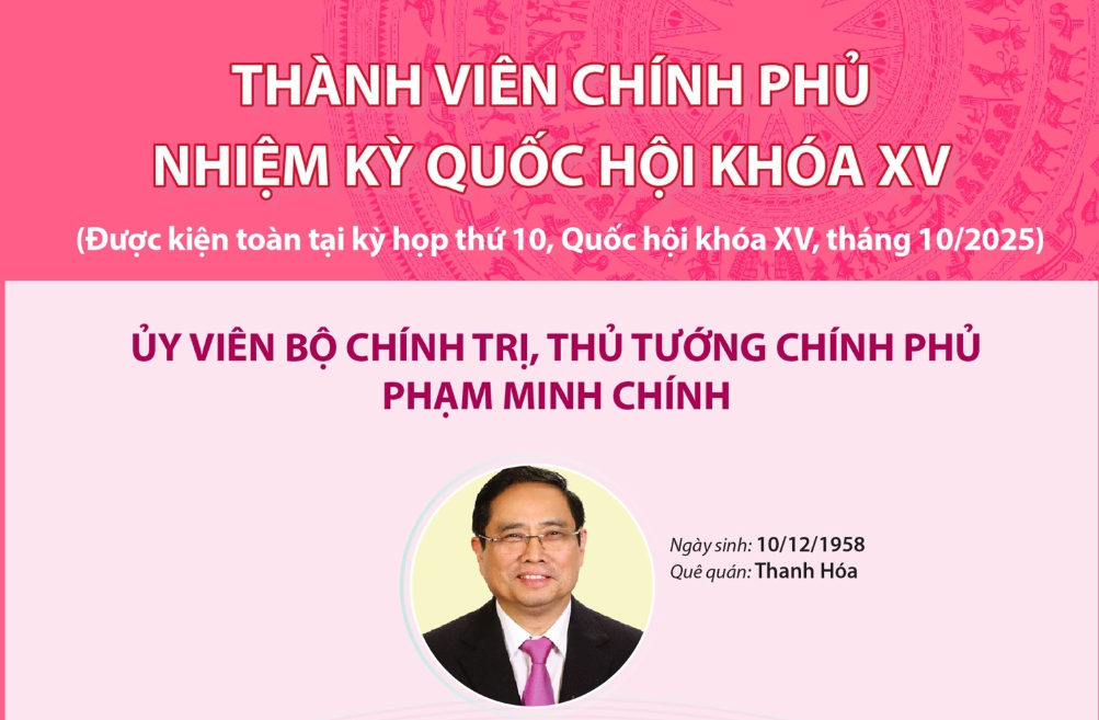 Thành viên Chính phủ nhiệm kỳ Quốc hội khóa XV (Được kiện toàn tại kỳ họp thứ 10, Quốc hội khóa XV, tháng 10/2025)
