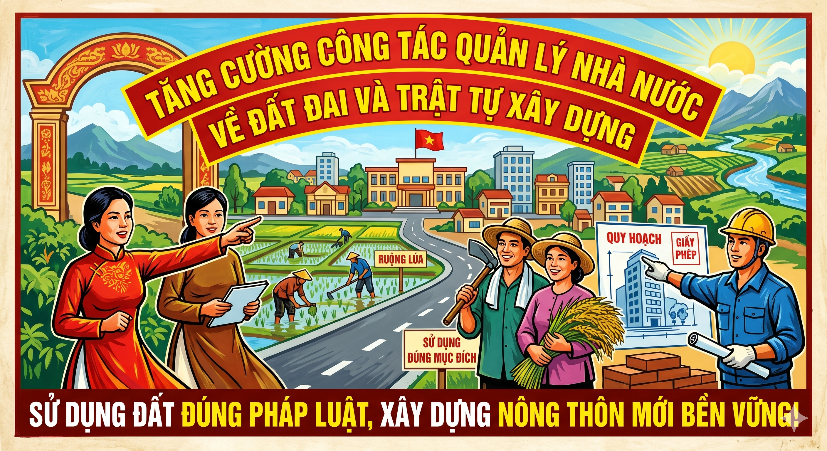 UBND xã Bạch Đích thông báo về việc tăng cường công tác quản lý nhà nước về đất đai, trật tự xây dựng trên địa bàn xã