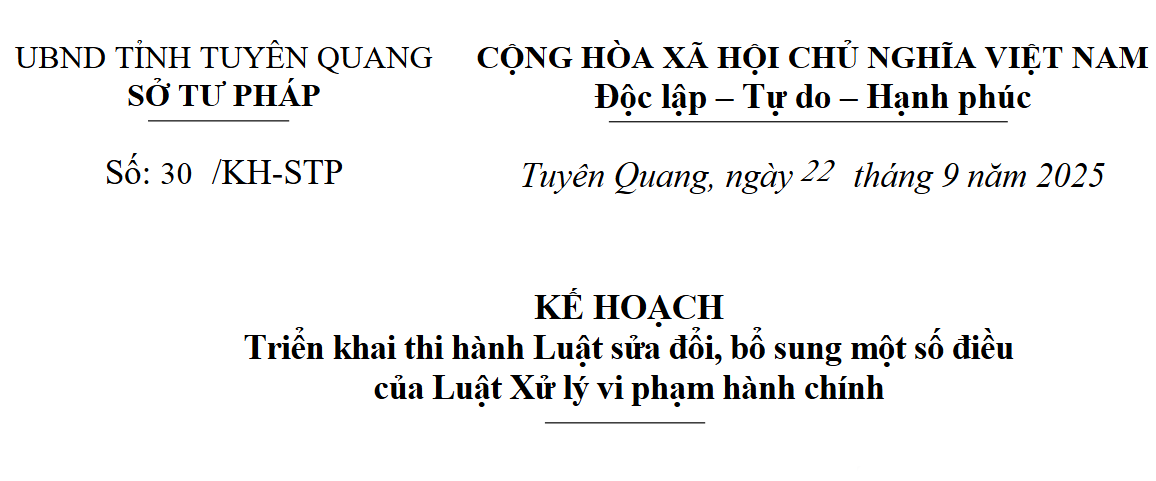 Kế hoạch số 30/KH-STP ngày 22/9/2025 của Sở Tư pháp