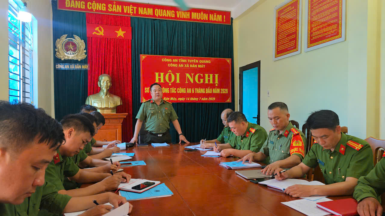 CÔNG AN XÃ BẢN MÁY SƠ KẾT CÔNG TÁC 6 THÁNG ĐẦU NĂM, TRIỂN KHAI NHIỆM VỤ 6 THÁNG CUỐI NĂM 2026