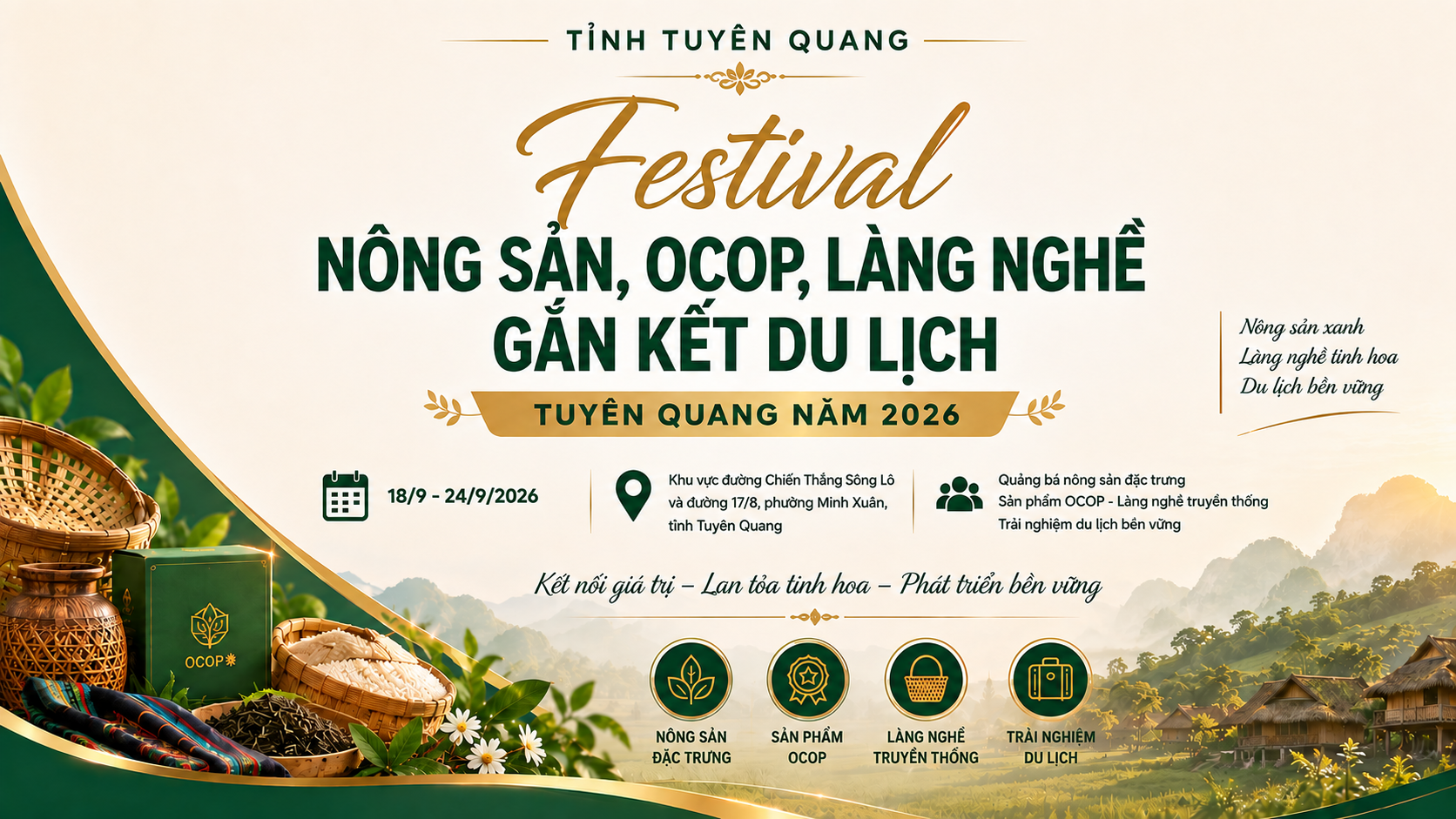Tổ chức Festival nông sản, OCOP, làng nghề gắn kết du lịch năm 2026