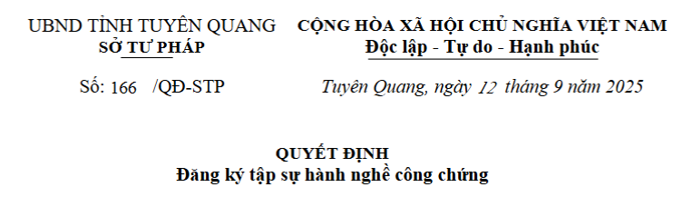 	Quyết định Đăng ký tập sự hành nghề công chứng (Đỗ Xuân Hải)