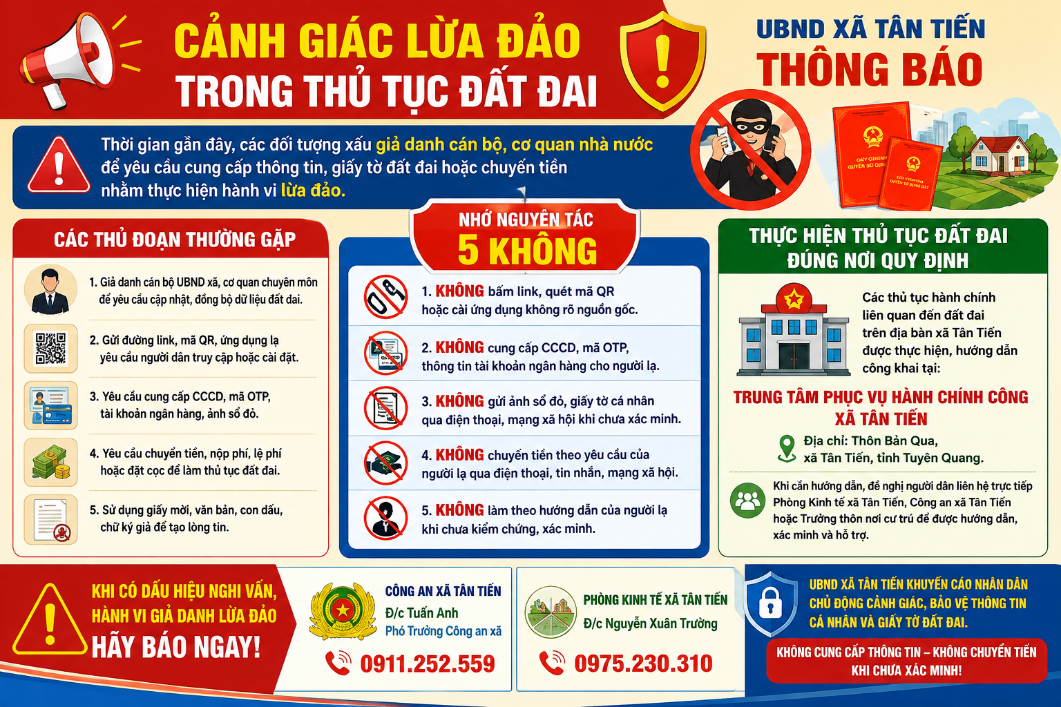 THÔNG BÁO Về việc cảnh giác với thủ đoạn giả danh cán bộ, cơ quan nhà nước để lừa đảo trong thực hiện thủ tục đất đai