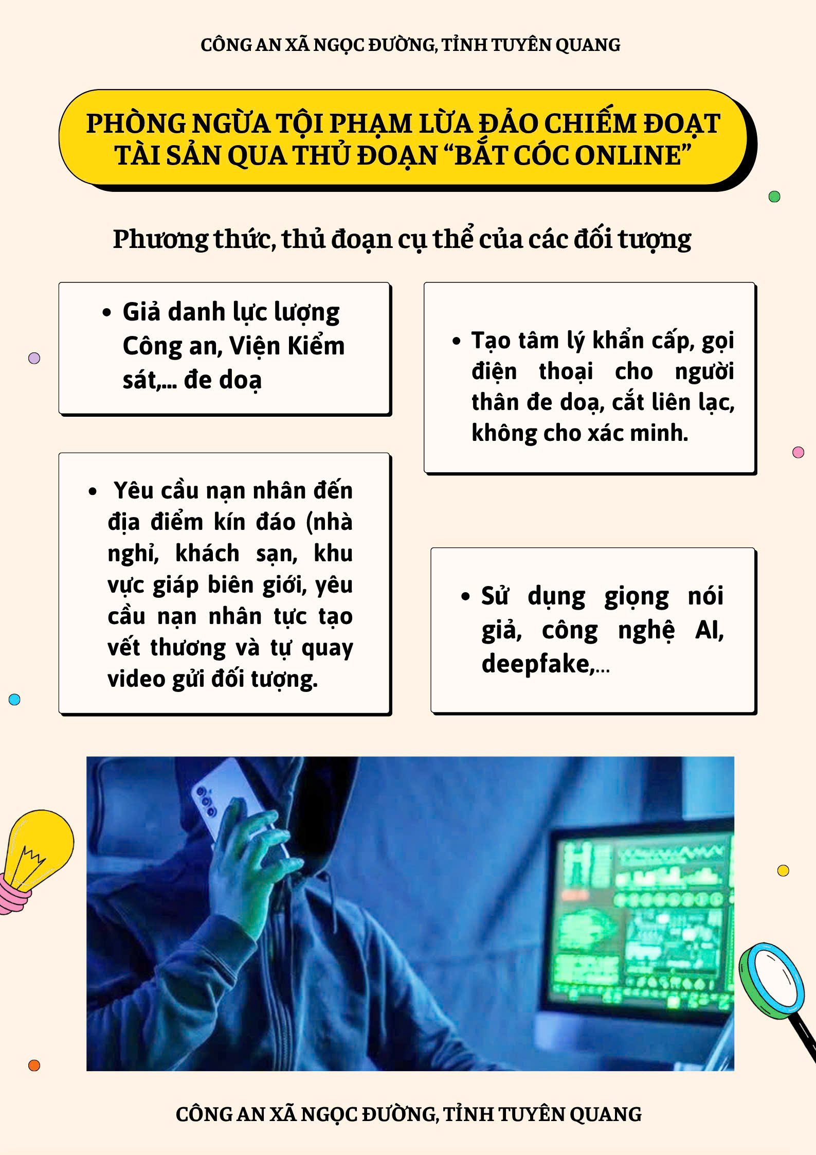 TUYÊN TRUYỀN NÂNG CAO CẢNH GIÁC, PHÒNG NGỪA TỘI PHẠM LỪA ĐẢO CHIẾM ĐOẠT TÀI SẢN QUA THỦ ĐOẠN “BẮT CÓC ONLINE”