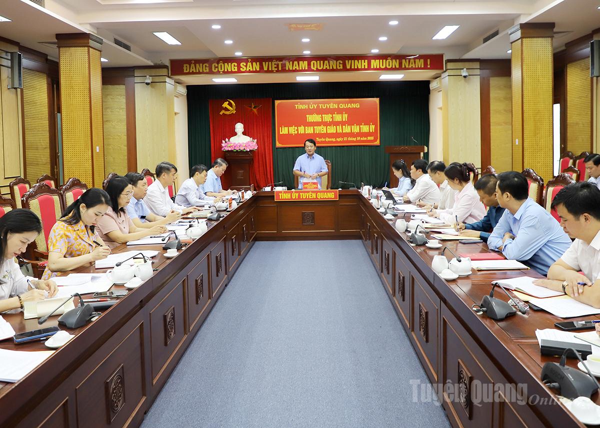 Thường trực Tỉnh ủy làm việc với Ban Tuyên giáo và Dân vận Tỉnh ủy