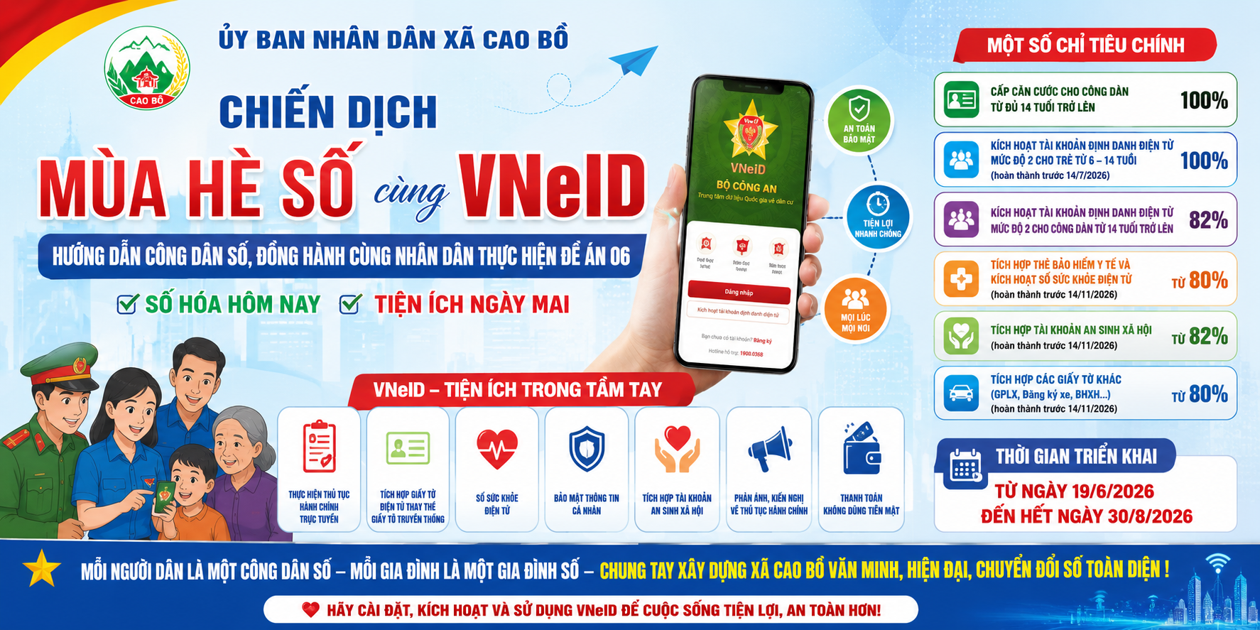 Xã Cao Bồ triển khai “Chiến dịch mùa hè số cùng VNEID”, đồng hành cùng nhân dân thực hiện Đề án 06