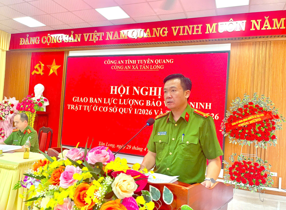 CÔNG AN XÃ TÂN LONG TỔ CHỨC GIAO BAN QUÝ I, THÁNG 4 NĂM 2026 