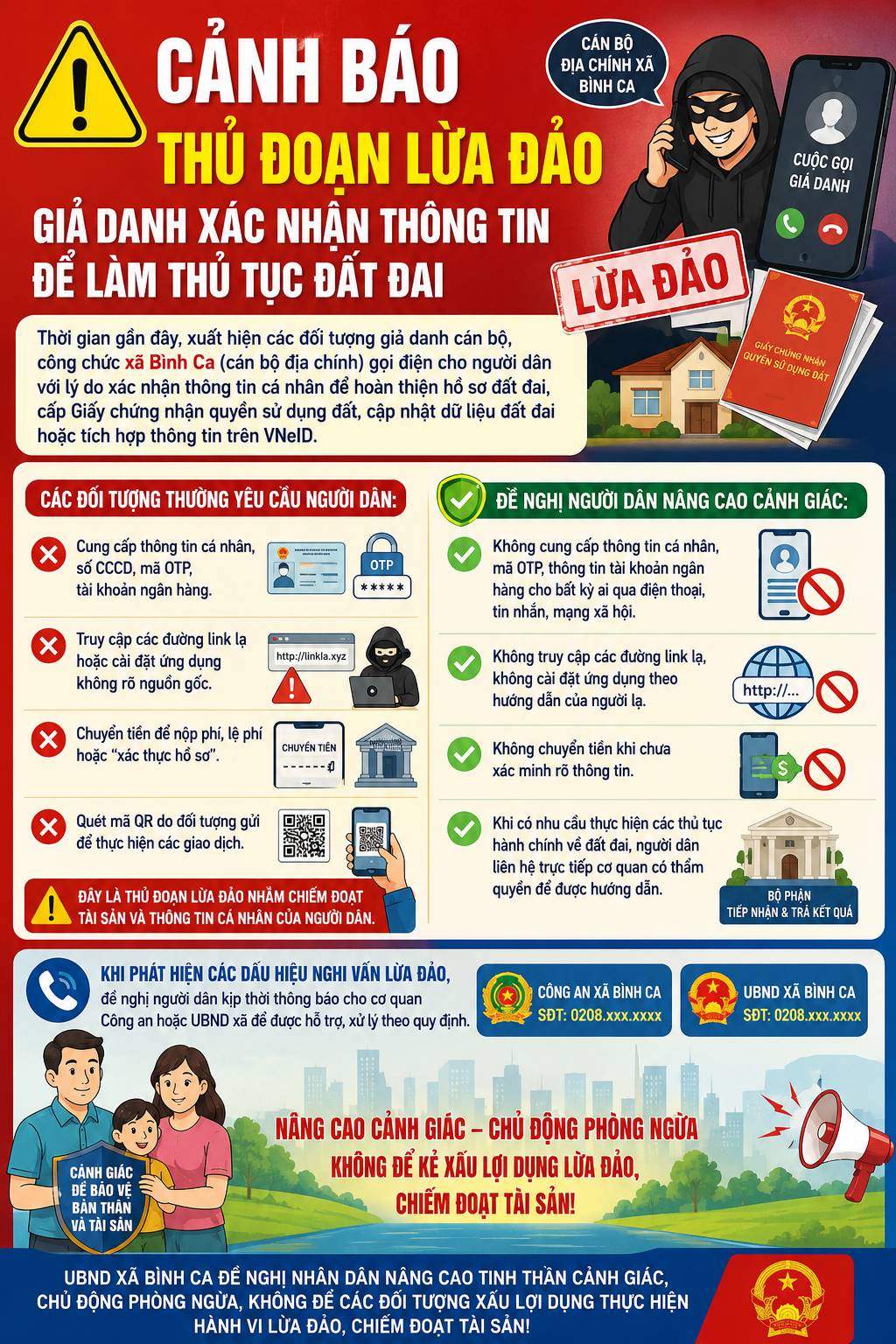 CẢNH BÁO THỦ ĐOẠN LỪA ĐẢO GIẢ DANH XÁC NHẬN THÔNG TIN ĐỂ LÀM THỦ TỤC ĐẤT ĐAI