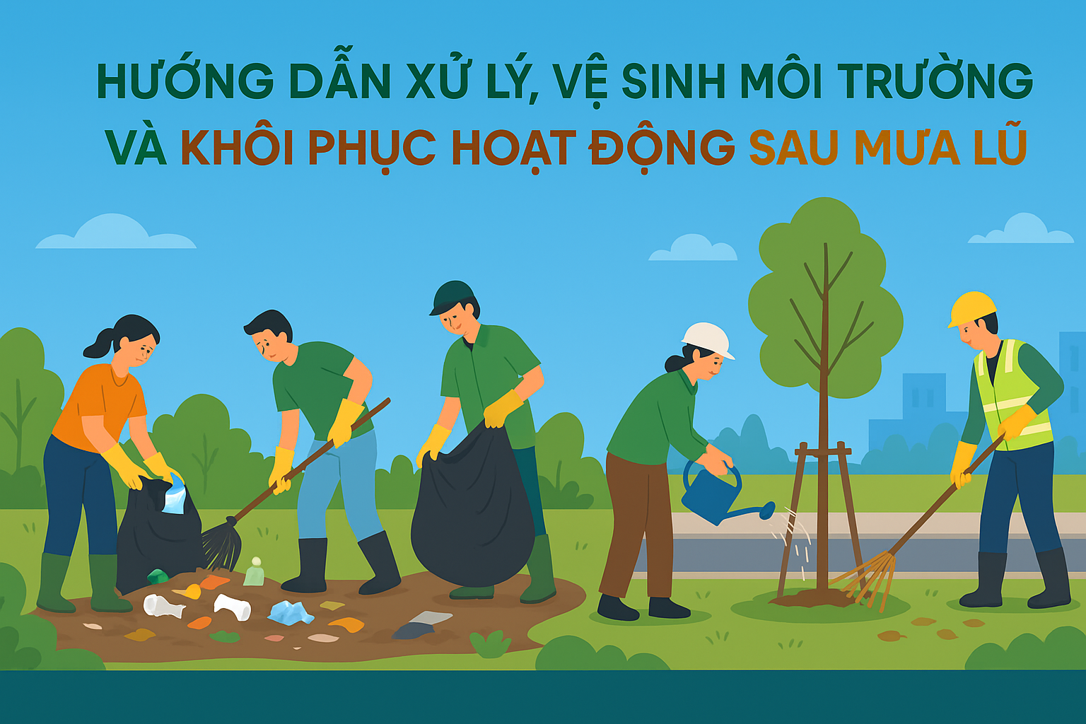 Hướng dẫn xử lý, vệ sinh môi trường và khôi phục hoạt động sau mưa lũ