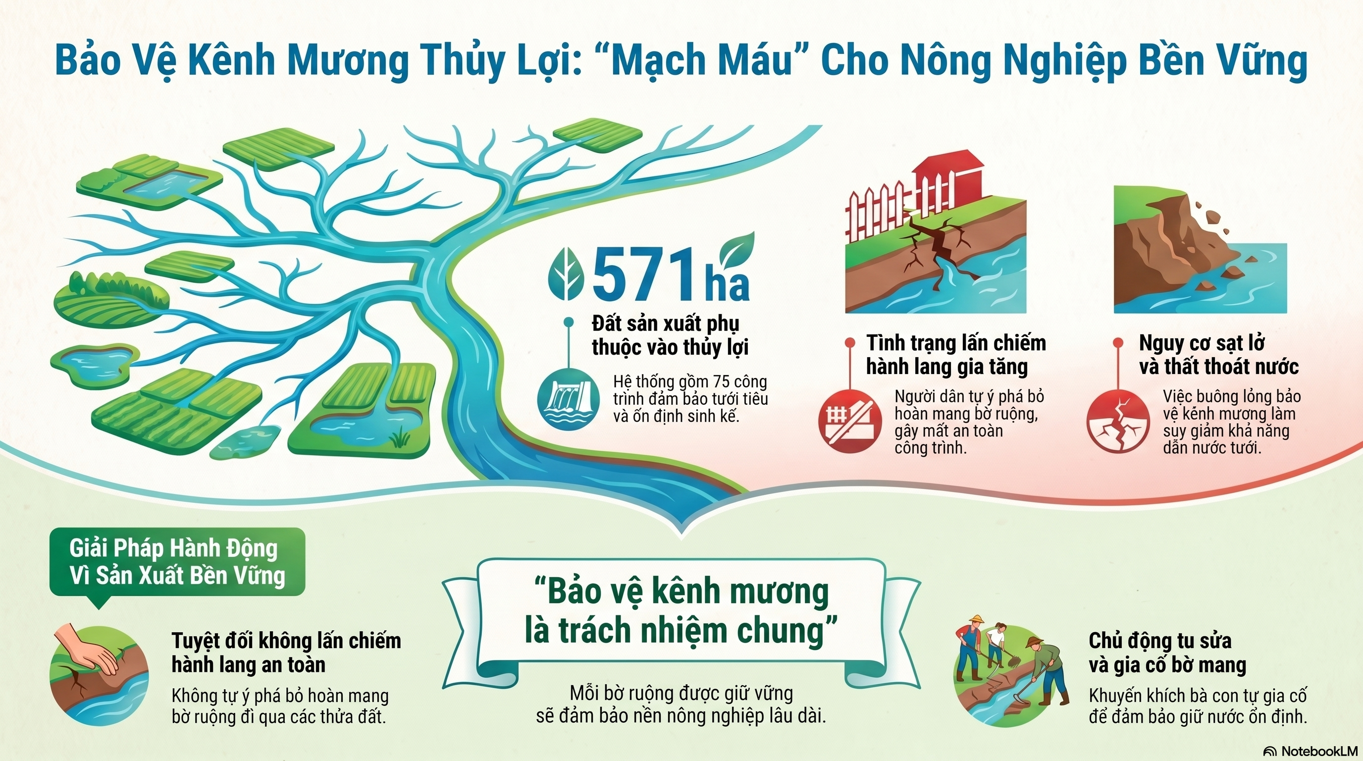 Tăng cường bảo vệ công trình kênh mương thủy lợi, đảm bảo sản xuất bền vững