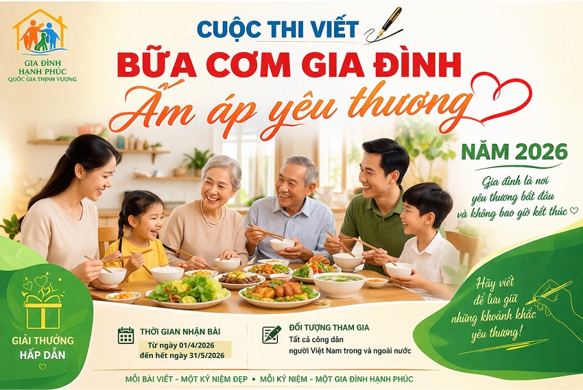 Hướng tới kỷ niệm 25 năm Ngày Gia đình Việt Nam (28/6/2001 - 28/6/2026), UBND phường Minh Xuân trân trọng thông báo đến toàn thể cán bộ, công chức, người lao động và nhân dân trên địa bàn phường về việc hưởng ứng cuộc thi viết với chủ đề “Bữa cơm gia đình ấm áp yêu thương” năm 2026 do Bộ Văn hóa, Thể thao và Du lịch tổ chức