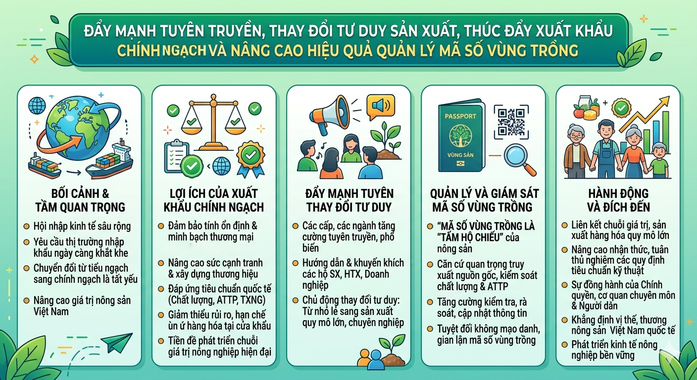 ĐẨY MẠNH TUYÊN TRUYỀN, THAY ĐỔI TƯ DUY SẢN XUẤT, THÚC ĐẨY XUẤT KHẨU CHÍNH NGẠCH VÀ NÂNG CAO HIỆU QUẢ QUẢN LÝ MÃ SỐ VÙNG TRỒNG