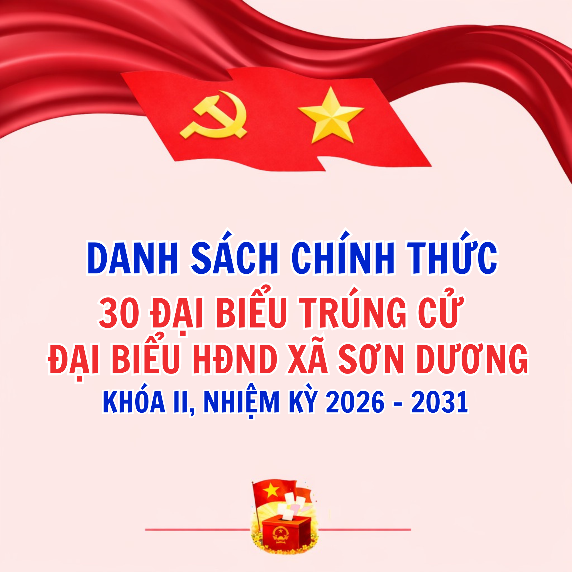 Danh sách 30 đại biểu trúng cử đại biểu Hội đồng nhân dân xã Sơn Dương khóa II, nhiệm kỳ 2026-2031